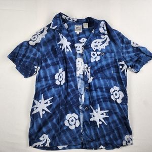 Vintage RUSS Small Hawaii Style Shirt Blue and White